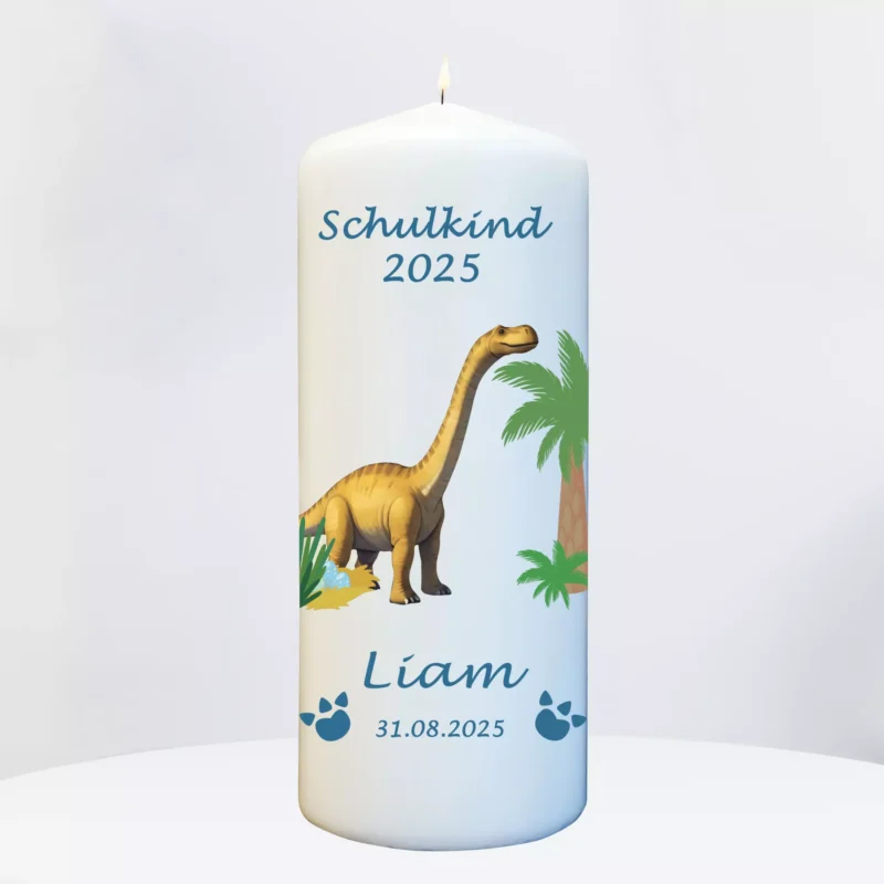 Kerze Einschulung Dino T-Rex mit Namen und Datum personalisiert für Jungs – Bild 4