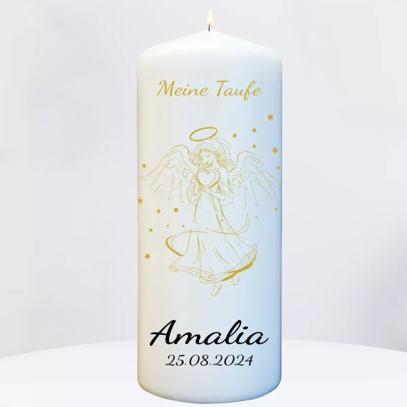 Taufkerze mit Engel Motiv personalisiert mit Namen