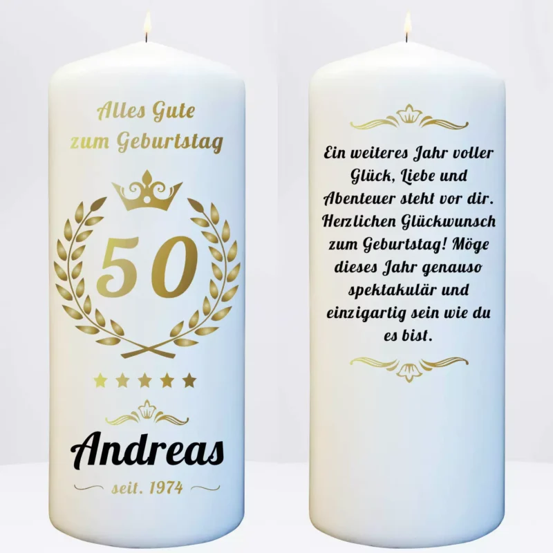 Kerze 50 Geburtstag mit Namen und Zahl personalisiert - besondere Kerzen zum Geburtstag – Bild 3
