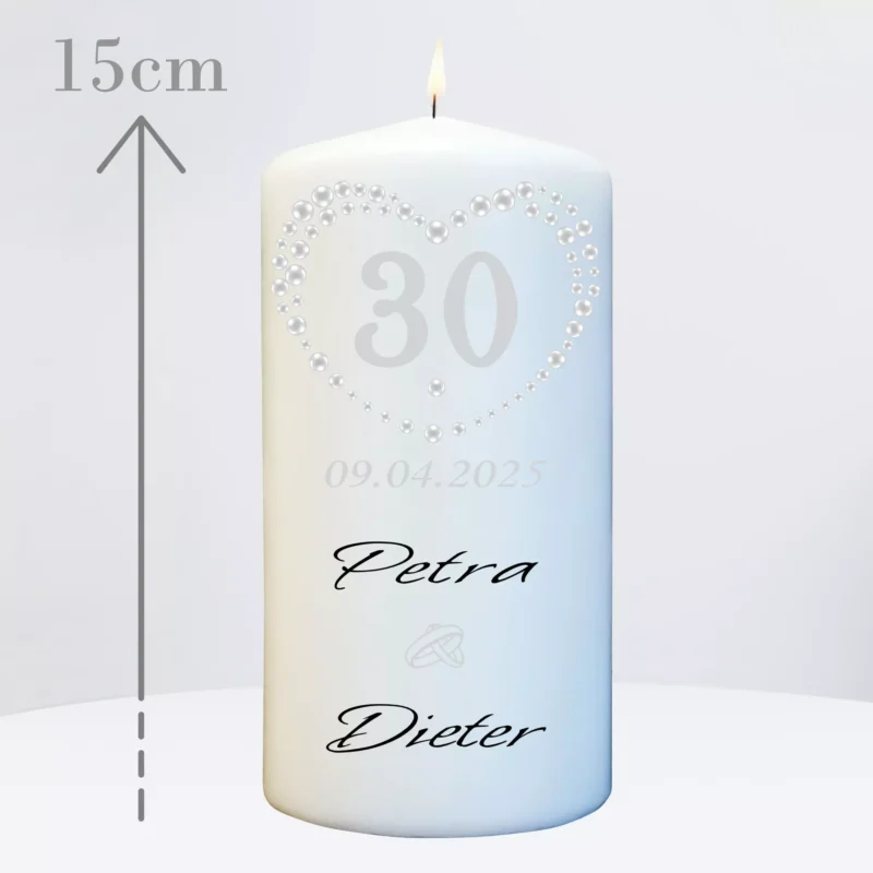 Kerze Perlenhochzeit mit Namen & Wunschtext personalisiert - zum 30 Hochzeitstag – Bild 3